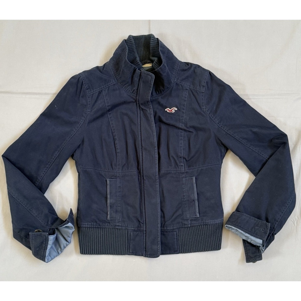 Y2K Women's Hollister Navy Blue Canvas Jacket Size Medium VTG